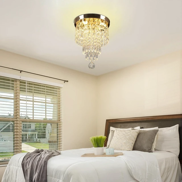 Alt view image 5 of 7 - 9.8-Inch Mini Crystal Chandelier, Gold Flush Mount Light