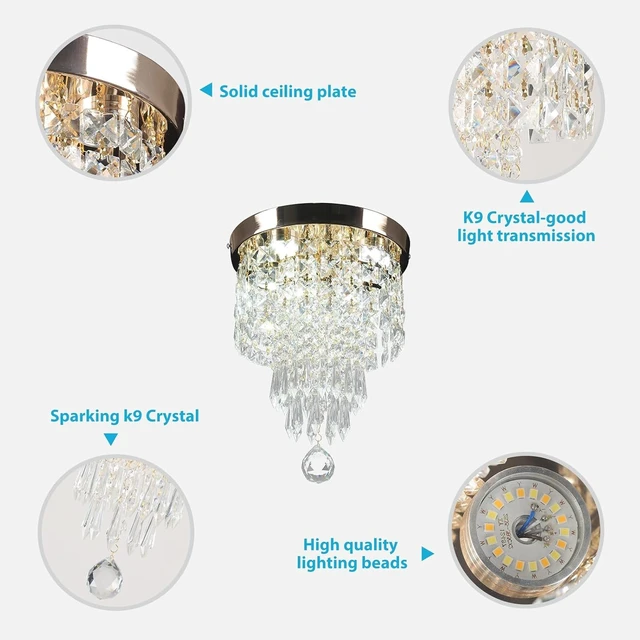 Alt view image 7 of 7 - 9.8-Inch Mini Crystal Chandelier, Gold Flush Mount Light