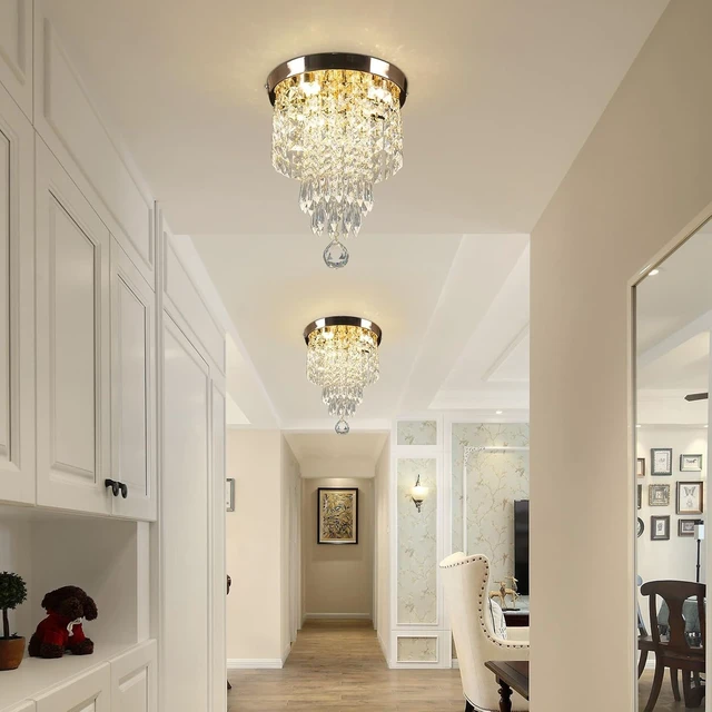 Alt view image 4 of 7 - 9.8-Inch Mini Crystal Chandelier, Gold Flush Mount Light
