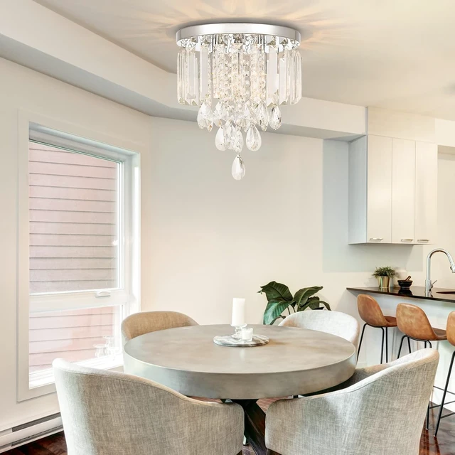 Alt view image 2 of 6 - Modern Crystal Chandelier Light Fixture 3-Lights,Crystal Flush Mount Ceiling Light Chrome,10 Inches Mini Chandelier for Living Room,Bedroom,Kitchen,Hallway,G9 Bulb Base