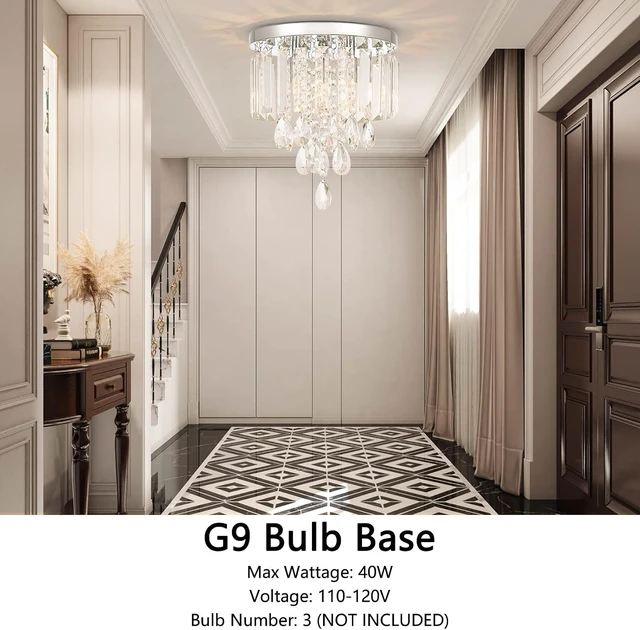 Alt view image 3 of 6 - Modern Crystal Chandelier Light Fixture 3-Lights,Crystal Flush Mount Ceiling Light Chrome,10 Inches Mini Chandelier for Living Room,Bedroom,Kitchen,Hallway,G9 Bulb Base