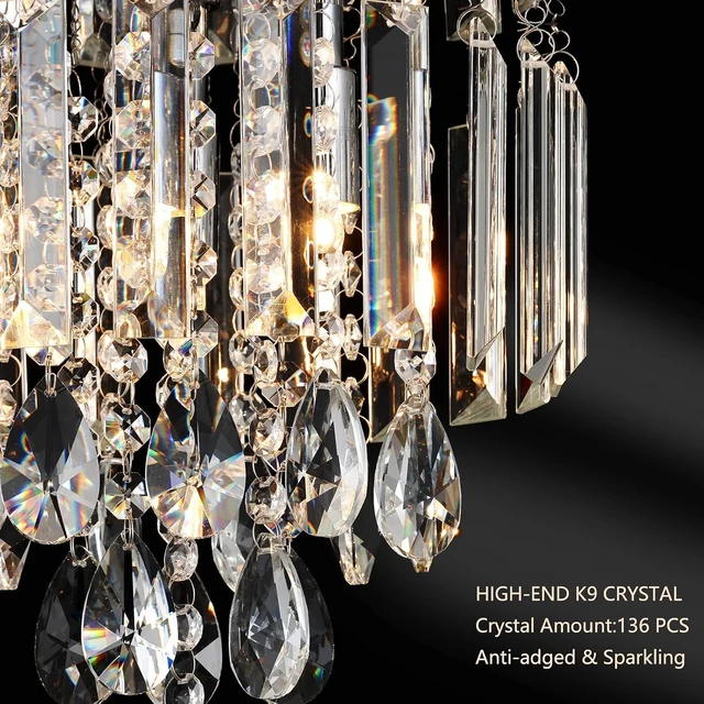 Alt view image 4 of 6 - Modern Crystal Chandelier Light Fixture 3-Lights,Crystal Flush Mount Ceiling Light Chrome,10 Inches Mini Chandelier for Living Room,Bedroom,Kitchen,Hallway,G9 Bulb Base
