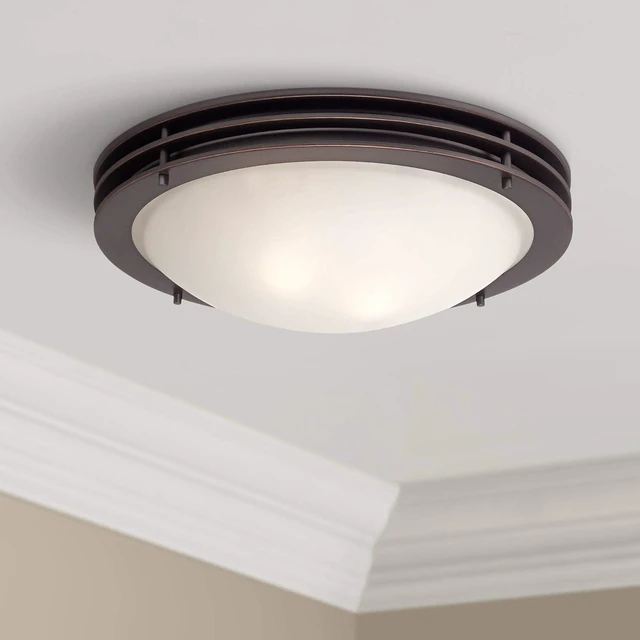 Main image of Button 16" Wide Bronze Glass Bowl 2-Light Flush Mount Ceiling Fixture