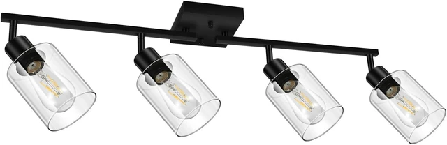 Main image of BoostArea LED 4 Light Track Lighting Kit, 4 Way Ceiling Spot Lighting with Glass Lampshade, Flexibly Rotatable Light Head for Kitchen, Living Room, Bedroom, Bulb Not Included