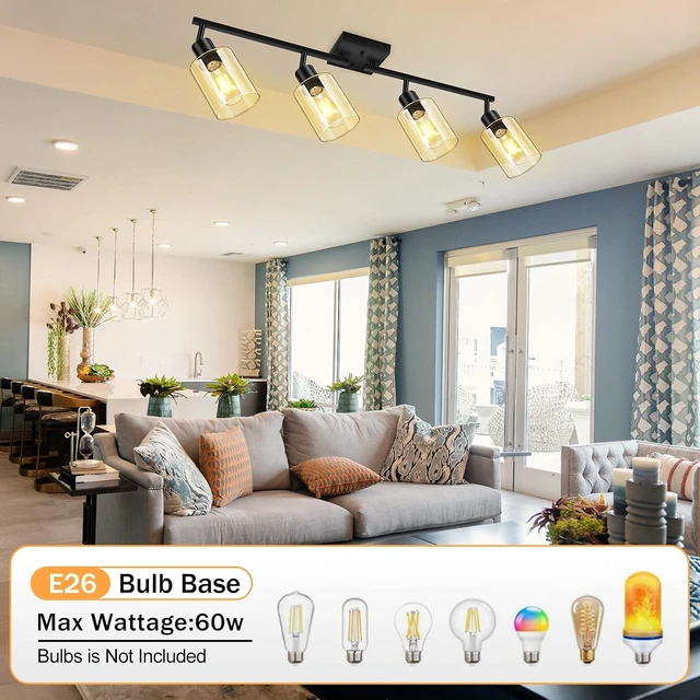 Alt view image 4 of 7 - BoostArea LED 4 Light Track Lighting Kit, 4 Way Ceiling Spot Lighting with Glass Lampshade, Flexibly Rotatable Light Head for Kitchen, Living Room, Bedroom, Bulb Not Included