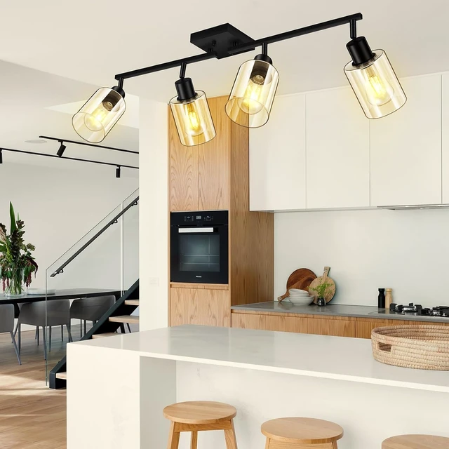 Alt view image 7 of 7 - BoostArea LED 4 Light Track Lighting Kit, 4 Way Ceiling Spot Lighting with Glass Lampshade, Flexibly Rotatable Light Head for Kitchen, Living Room, Bedroom, Bulb Not Included
