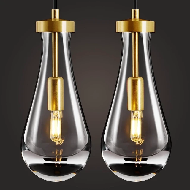 Main image of Raindrop Pendant Lights Kitchen Island,2 Pack Crystal Gold Hanging Lighting