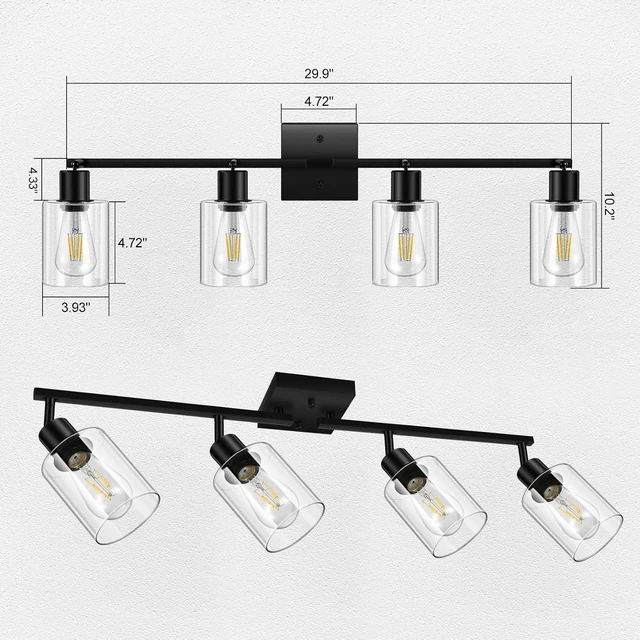 Alt view image 5 of 7 - BoostArea LED 4 Light Track Lighting Kit, 4 Way Ceiling Spot Lighting with Glass Lampshade, Flexibly Rotatable Light Head for Kitchen, Living Room, Bedroom, Bulb Not Included