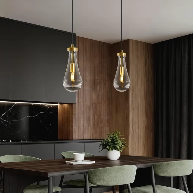 Alt view image 2 of 7 - Raindrop Pendant Lights Kitchen Island,2 Pack Crystal Gold Hanging Lighting