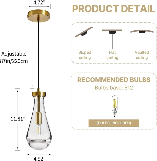 Alt view image 3 of 7 - Raindrop Pendant Lights Kitchen Island,2 Pack Crystal Gold Hanging Lighting