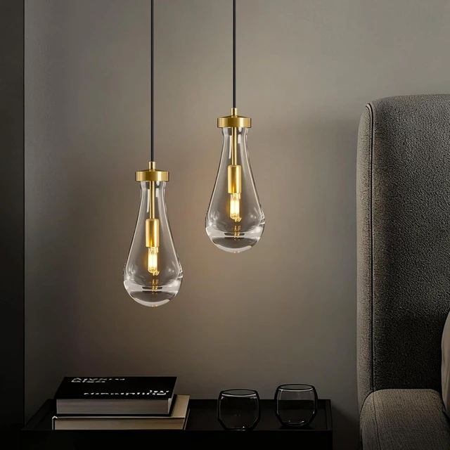 Alt view image 6 of 7 - Raindrop Pendant Lights Kitchen Island,2 Pack Crystal Gold Hanging Lighting