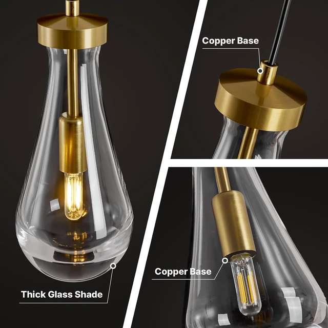 Alt view image 5 of 7 - Raindrop Pendant Lights Kitchen Island,2 Pack Crystal Gold Hanging Lighting