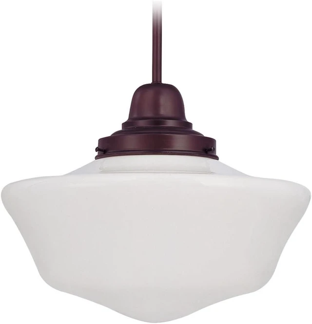 Main image of Lighting 16 Inch Retro Farm Style Schoolhouse Pendant Light in Bronze Finish with Milk Frosted Glass