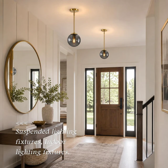 Alt view image 2 of 7 - Bagood 6 Inch Globe Pendant Light Gold Globe Pendant Lights Kitchen Island Mid Century Light Fixture with Gray Clear Glass Contemporary Adjustable Hanging Lights for Dining Room (Bulb Included)