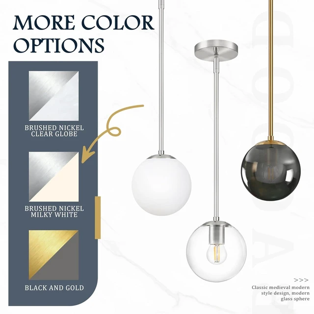 Alt view image 5 of 7 - Bagood 6 Inch Globe Pendant Light Gold Globe Pendant Lights Kitchen Island Mid Century Light Fixture with Gray Clear Glass Contemporary Adjustable Hanging Lights for Dining Room (Bulb Included)