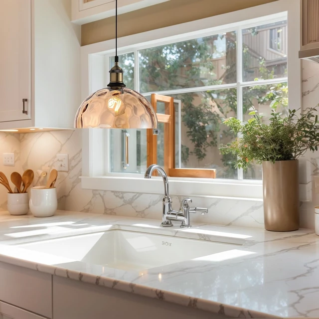 Alt view image 4 of 7 - Amber Hammered Glass Pendant Light Bronze Finished 9.8 Kitchen Lamp