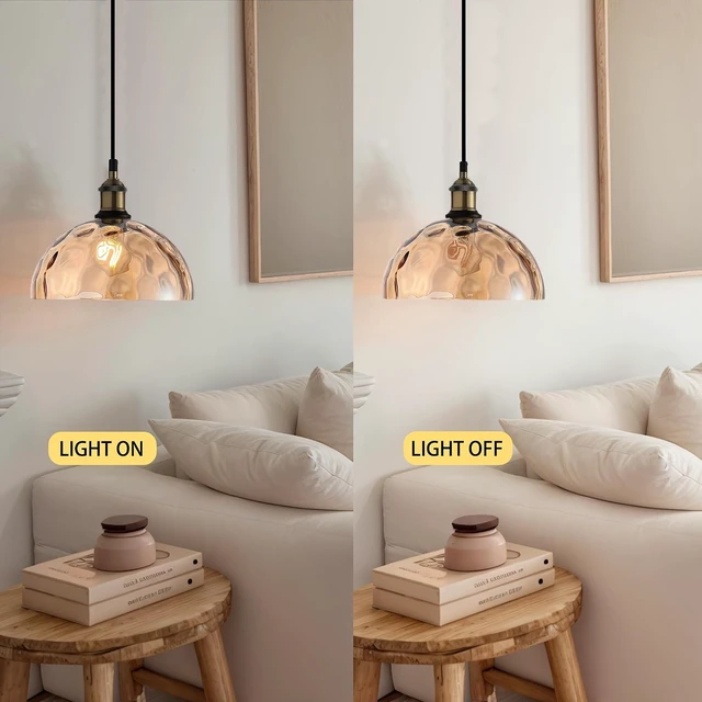 Alt view image 5 of 7 - Amber Hammered Glass Pendant Light Bronze Finished 9.8 Kitchen Lamp