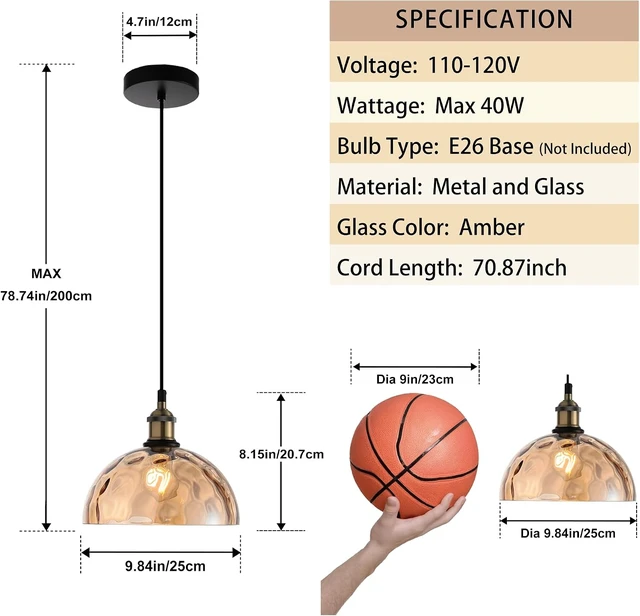 Alt view image 6 of 7 - Amber Hammered Glass Pendant Light Bronze Finished 9.8 Kitchen Lamp
