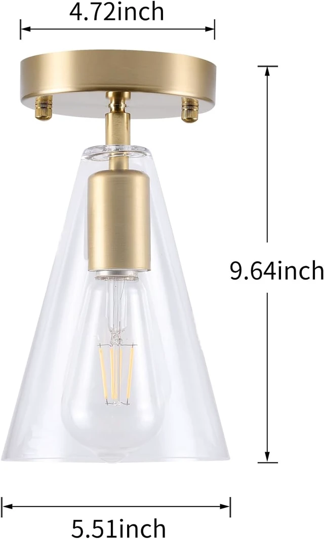 Alt view image 3 of 7 - 3 Pack Gold 1-Light Semi Flush Mount Ceiling Light, Modern Ceiling Kitchen Lighting Fixtures with Cone Clear Glass Shade, Mini Adjustable Angle Lamp for Hallway Entryway Stairway Foyer