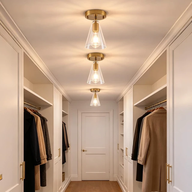 Alt view image 7 of 7 - 3 Pack Gold 1-Light Semi Flush Mount Ceiling Light, Modern Ceiling Kitchen Lighting Fixtures with Cone Clear Glass Shade, Mini Adjustable Angle Lamp for Hallway Entryway Stairway Foyer