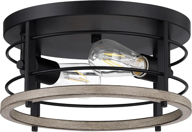 Alt view image 7 of 7 - 2-Light Black Modern Industrial Round Flush Mount Ceiling Light Fixture for Indoor/Outdoor, Kitchen, Bedroom, Living Room, 11.8 x 11.8 x 6.08 inches