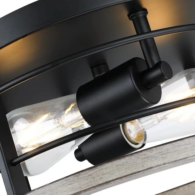 Alt view image 5 of 7 - 2-Light Black Modern Industrial Round Flush Mount Ceiling Light Fixture for Indoor/Outdoor, Kitchen, Bedroom, Living Room, 11.8 x 11.8 x 6.08 inches