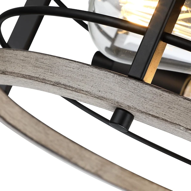 Alt view image 6 of 7 - 2-Light Black Modern Industrial Round Flush Mount Ceiling Light Fixture for Indoor/Outdoor, Kitchen, Bedroom, Living Room, 11.8 x 11.8 x 6.08 inches