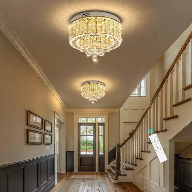 Main image of 15.8'' Crystal Dimmable Chandeliers for Living Room Modern LED Chandeliers Glam Chandelier Flush Mount Ceiling Light Fixture Dining Room Bedrooms Silver