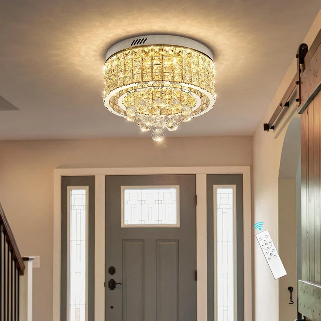 Alt view image 4 of 7 - 15.8'' Crystal Dimmable Chandeliers for Living Room Modern LED Chandeliers Glam Chandelier Flush Mount Ceiling Light Fixture Dining Room Bedrooms Silver