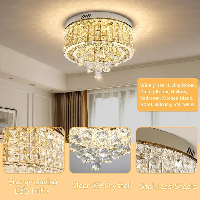 Alt view image 5 of 7 - 15.8'' Crystal Dimmable Chandeliers for Living Room Modern LED Chandeliers Glam Chandelier Flush Mount Ceiling Light Fixture Dining Room Bedrooms Silver