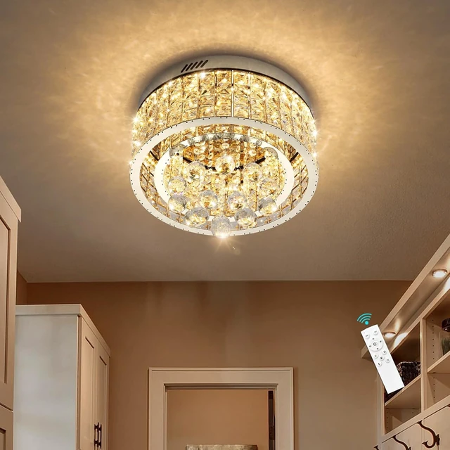 Alt view image 6 of 7 - 15.8'' Crystal Dimmable Chandeliers for Living Room Modern LED Chandeliers Glam Chandelier Flush Mount Ceiling Light Fixture Dining Room Bedrooms Silver