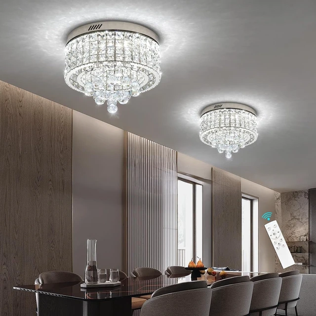 Alt view image 7 of 7 - 15.8'' Crystal Dimmable Chandeliers for Living Room Modern LED Chandeliers Glam Chandelier Flush Mount Ceiling Light Fixture Dining Room Bedrooms Silver