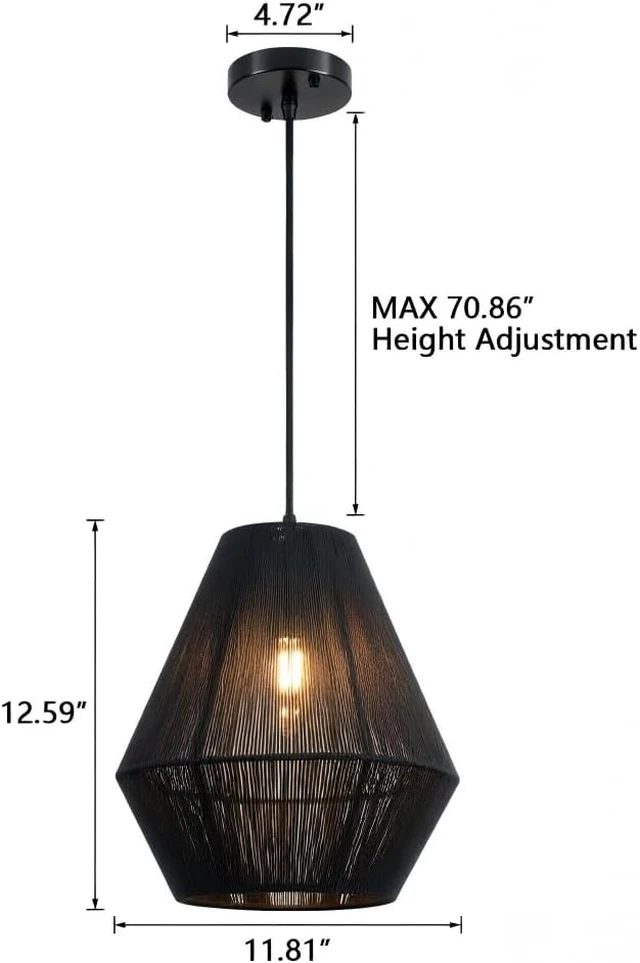 Alt view image 4 of 7 - Woven Fabric Pendant Light, Beige, Geometric Diamond Shape, Ceiling Hanging Lamp for Living Room