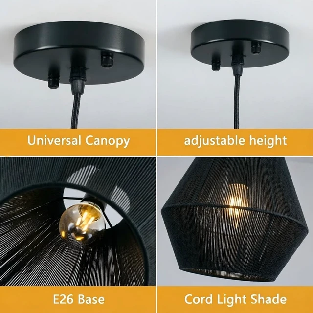 Alt view image 3 of 7 - Woven Fabric Pendant Light, Beige, Geometric Diamond Shape, Ceiling Hanging Lamp for Living Room