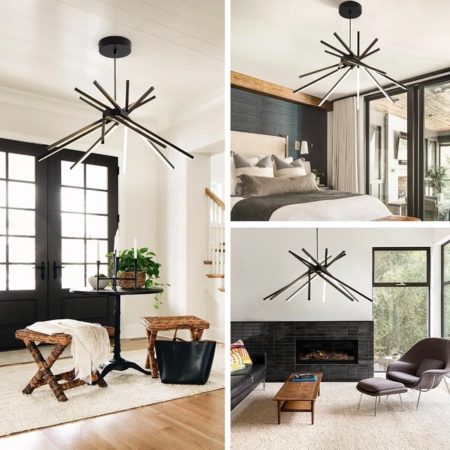 Alt view image 7 of 7 - Modern Sputnik LED Chandelier,Black Dimmable Hanging Pendant Light