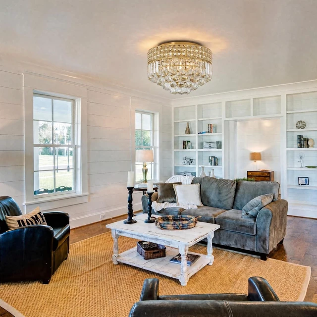 Alt view image 5 of 7 - Gold Crystal Chandelier for Dining Room, 16 Inch Flush Mount Ceiling Light