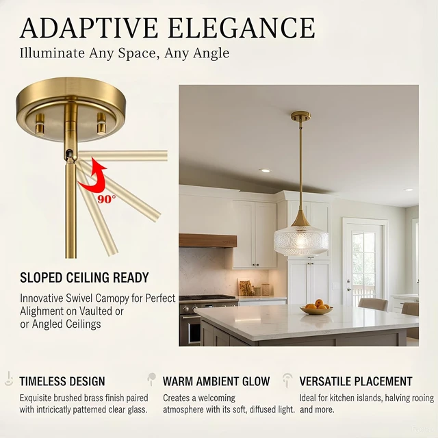 Alt view image 4 of 7 - DAYCENT Clear Glass Pendant Lights 9.25" Gold Schoolhouse Hanging Lighting