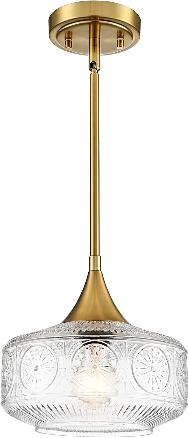 Alt view image 6 of 7 - DAYCENT Clear Glass Pendant Lights 9.25" Gold Schoolhouse Hanging Lighting