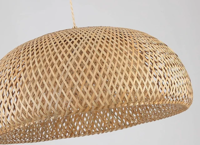 Alt view image 5 of 7 - Bamboo Large Plug in Pendant Light with 14ft Handmade Woven Light Cord, Dimmable Switch, Rustic Basket Hanging Lamp for Bedroom Kitchen Island Dining Room Living Room Farmhouse, 23.6 inch Width