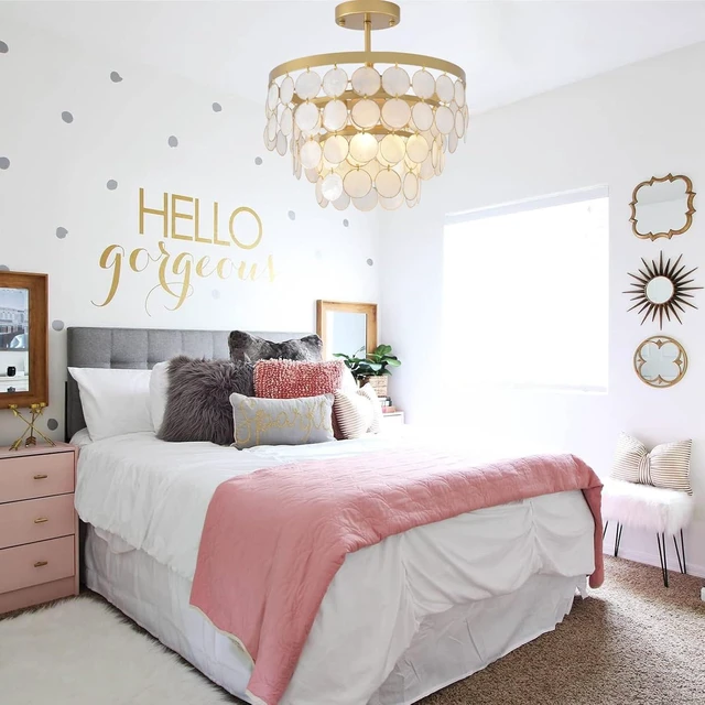 Alt view image 2 of 6 - Capiz Shell Flush Mount Ceiling Light Boho Seashell Chandelier Coastal Gold 3-Light Fixture for Bathroom Bedroom Kitchen Entryway