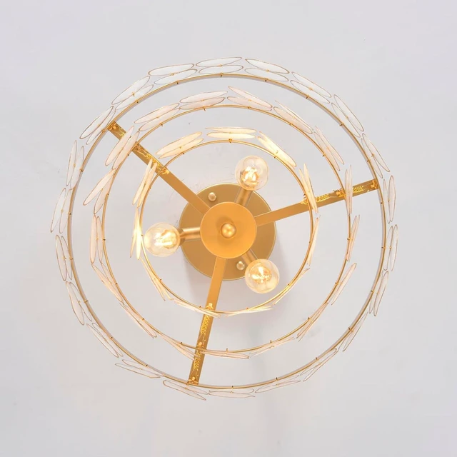 Alt view image 6 of 6 - Capiz Shell Flush Mount Ceiling Light Boho Seashell Chandelier Coastal Gold 3-Light Fixture for Bathroom Bedroom Kitchen Entryway