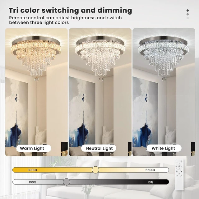 Alt view image 2 of 7 - FRIXCHUR 17.7" Dimmable Crystal Chandelier LED Ceiling Light Fixture Remote