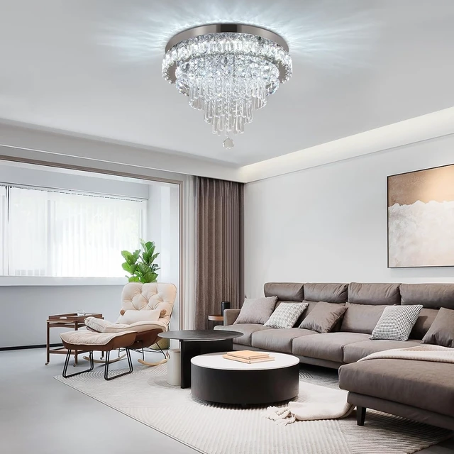 Alt view image 3 of 7 - FRIXCHUR 17.7" Dimmable Crystal Chandelier LED Ceiling Light Fixture Remote