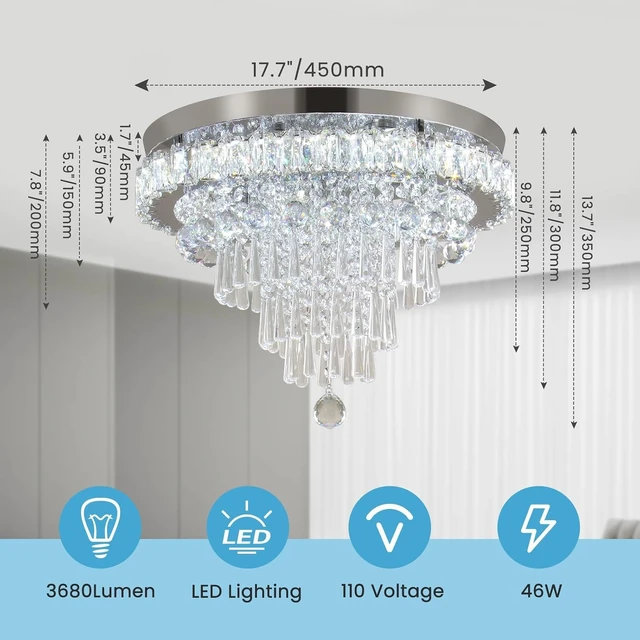 Alt view image 5 of 7 - FRIXCHUR 17.7" Dimmable Crystal Chandelier LED Ceiling Light Fixture Remote