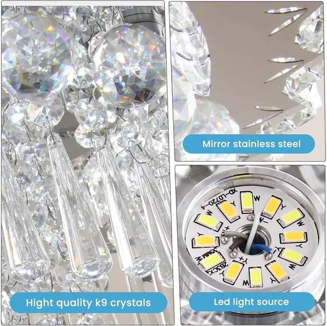 Alt view image 6 of 7 - FRIXCHUR 17.7" Dimmable Crystal Chandelier LED Ceiling Light Fixture Remote