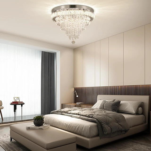 Alt view image 7 of 7 - FRIXCHUR 17.7" Dimmable Crystal Chandelier LED Ceiling Light Fixture Remote