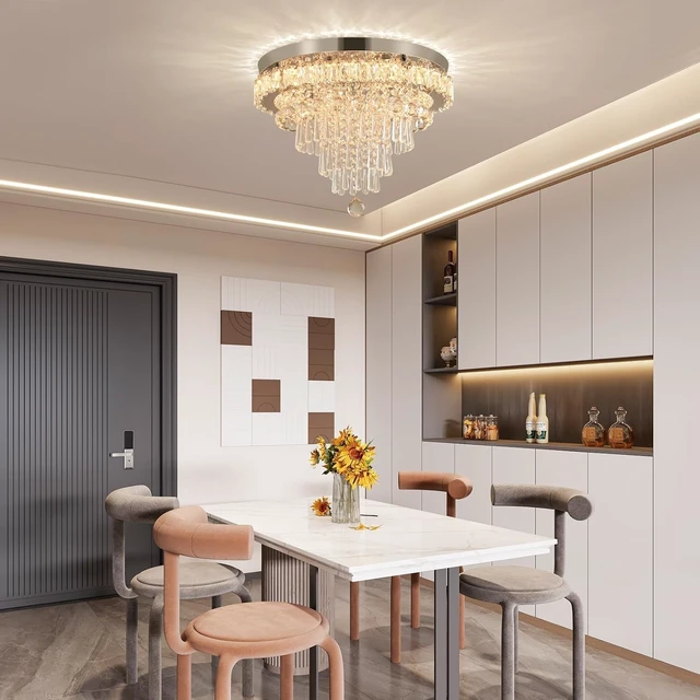 Alt view image 4 of 7 - FRIXCHUR 17.7" Dimmable Crystal Chandelier LED Ceiling Light Fixture Remote