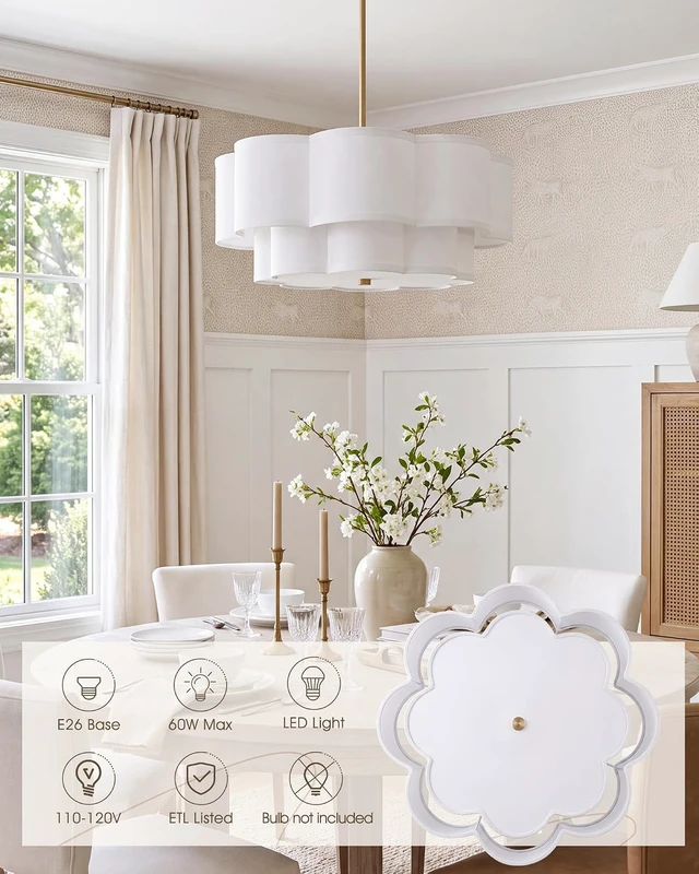 Alt view image 5 of 7 - 18" Gold Fabric Drum Chandelier, 3-Light Dining Room Light Fixture