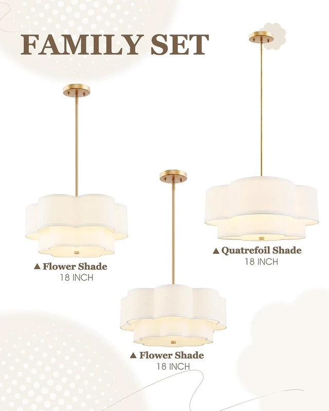 Alt view image 7 of 7 - 18" Gold Fabric Drum Chandelier, 3-Light Dining Room Light Fixture