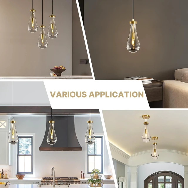 Alt view image 7 of 7 - Raindrop Pendant Lights Kitchen Island,2 Pack Crystal Gold Hanging Lighting